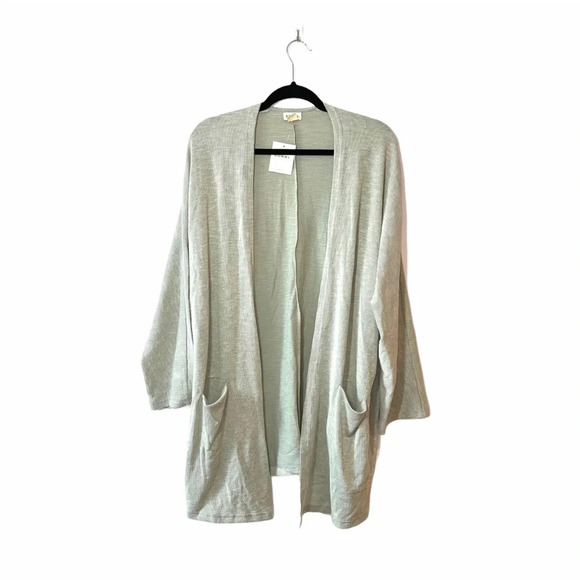 DONNI. NWT Cream Striped Pocket Open Front Cardigan One Size Women’s - Picture 1 of 13